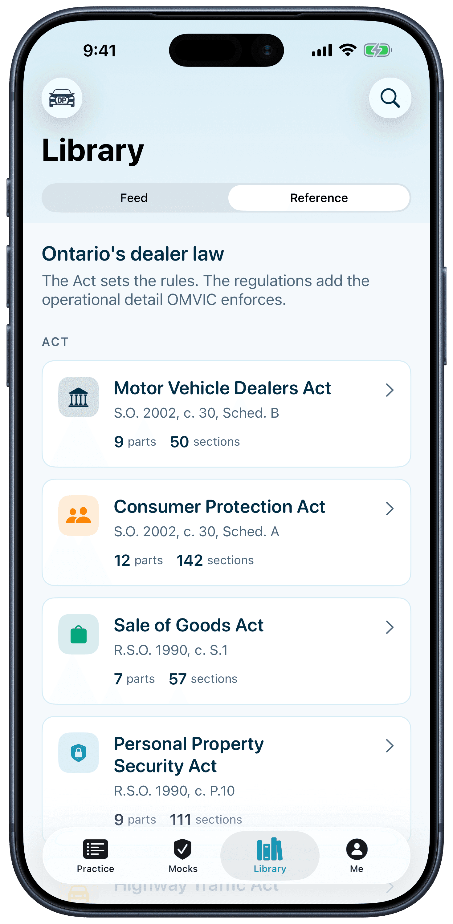 DealerPrep reference library — the MVDA, regulations, and code of ethics in one place